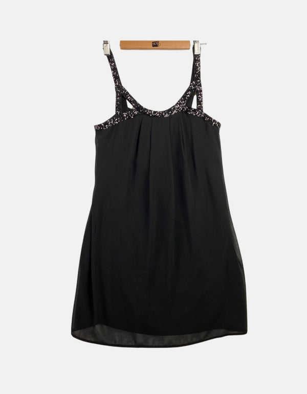 Elegant Black Sleeveless Dress with Embellished Straps
